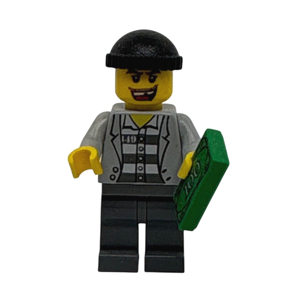 LEGO City Minifigure Jail Prisoner Crook 100 Dollar Bill Money Tile 349 Bad Guy - Picture 2 of 6